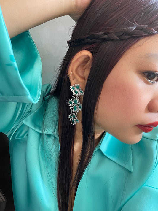 4 STONED FLOWER EARRINGS IN STERLING SILVER